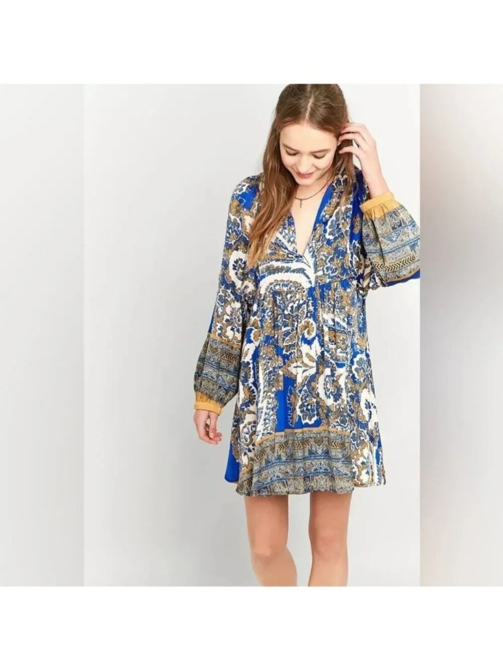 Free People Say You Love Me Dress Women S Blue Paisley Boho Mini Dress